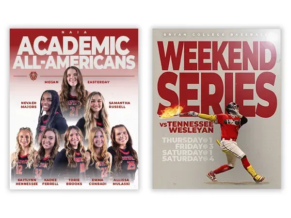 Printed event and recognition posters produced for local college athletics