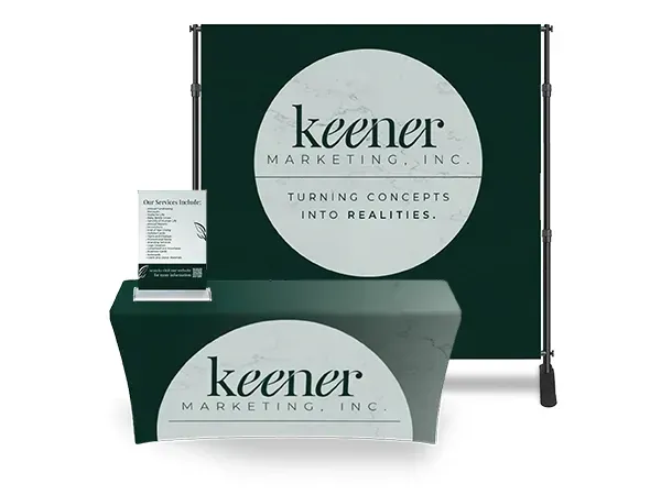 A branded display board and printed materials