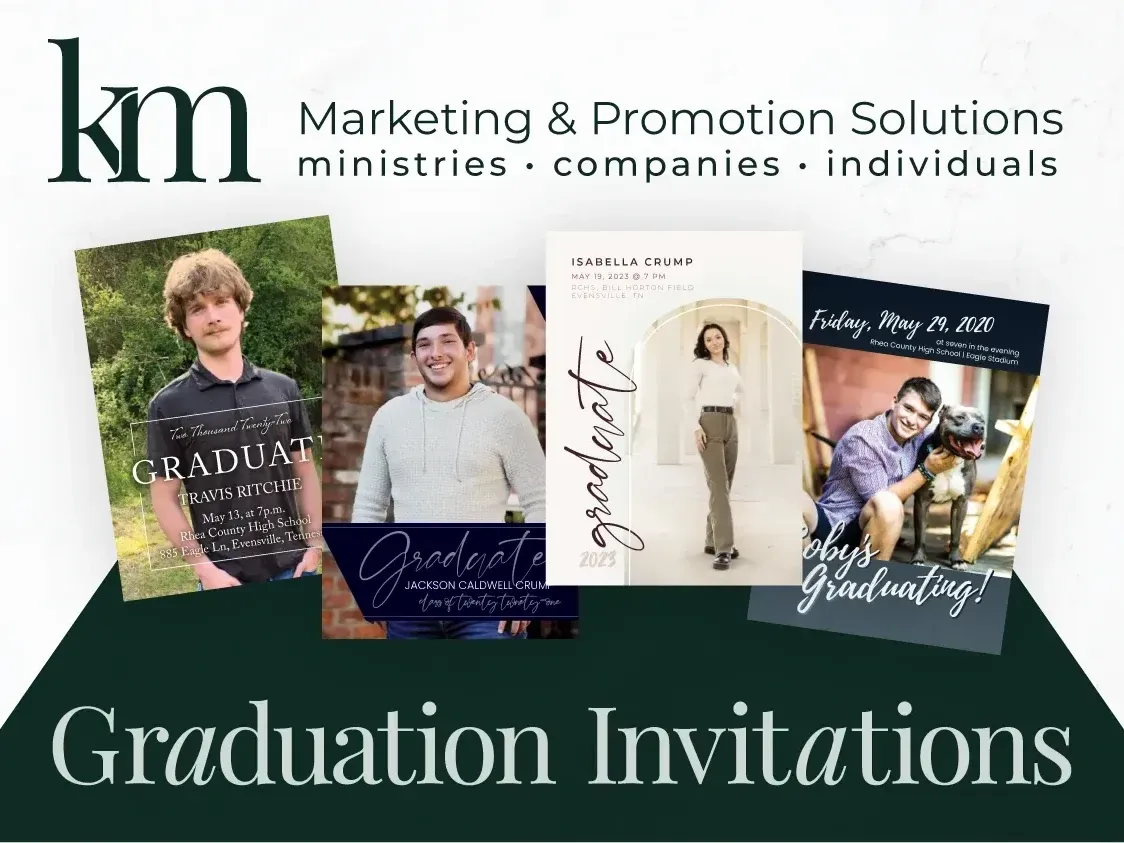 Graduation announcements and invitations displayed on a printed easel card