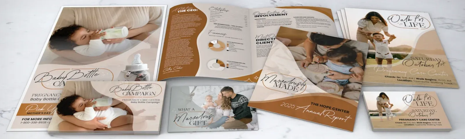 Annual report and campaign pieces printed for a Pregnancy Resource Center
