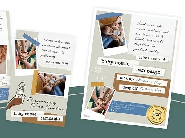 Baby bottle campaign hang tags, bulletin inserts and posters