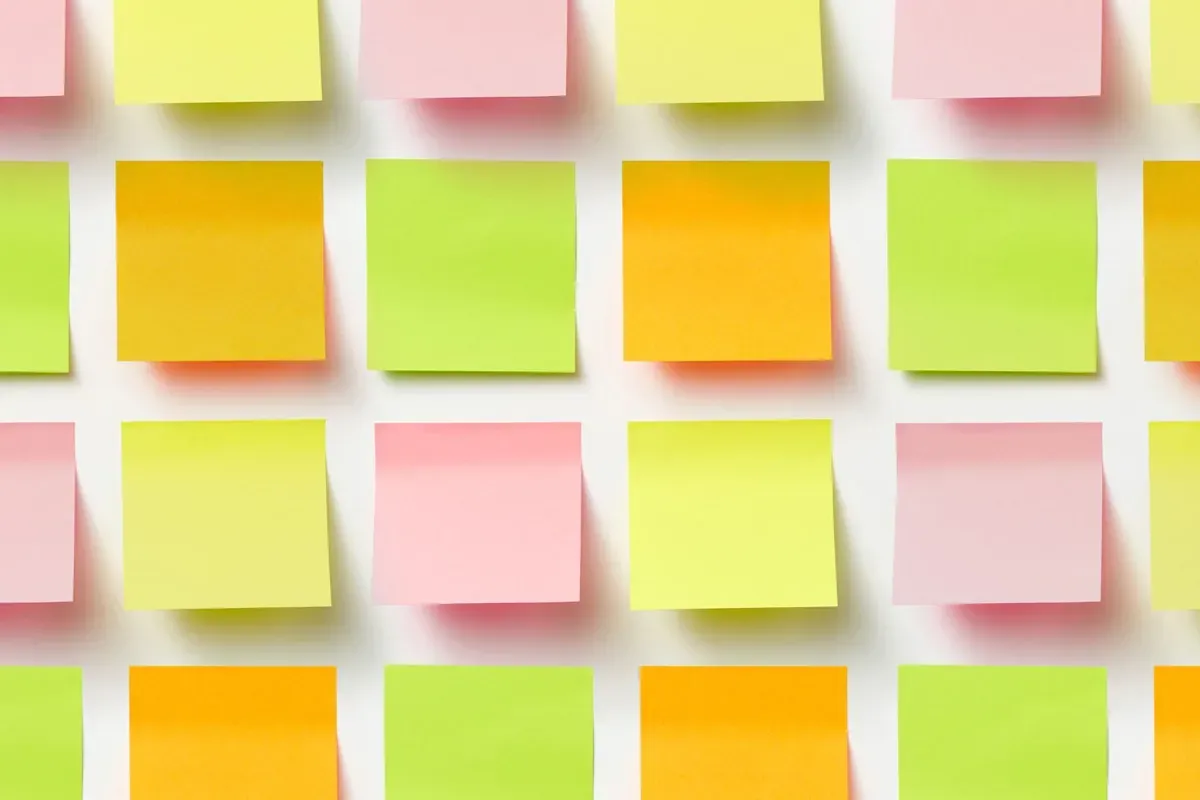 A grid of colorful sticky notes