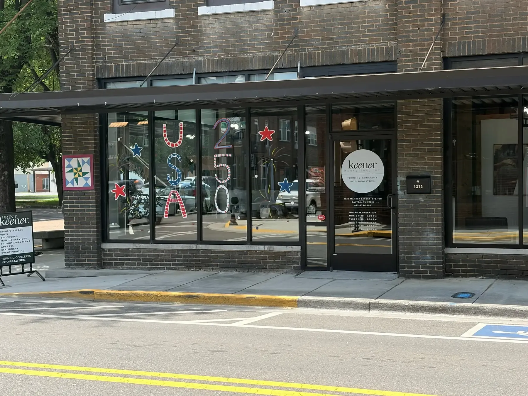 The Keener Marketing storefront on Market Street in Dayton, Tennessee